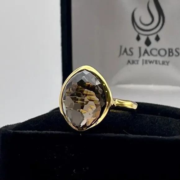 Beautiful 5ct Genuine Smoky Quartz Ring 18k Gold Vermeil Gold Smoky Quartz Ring - Picture 3 of 10